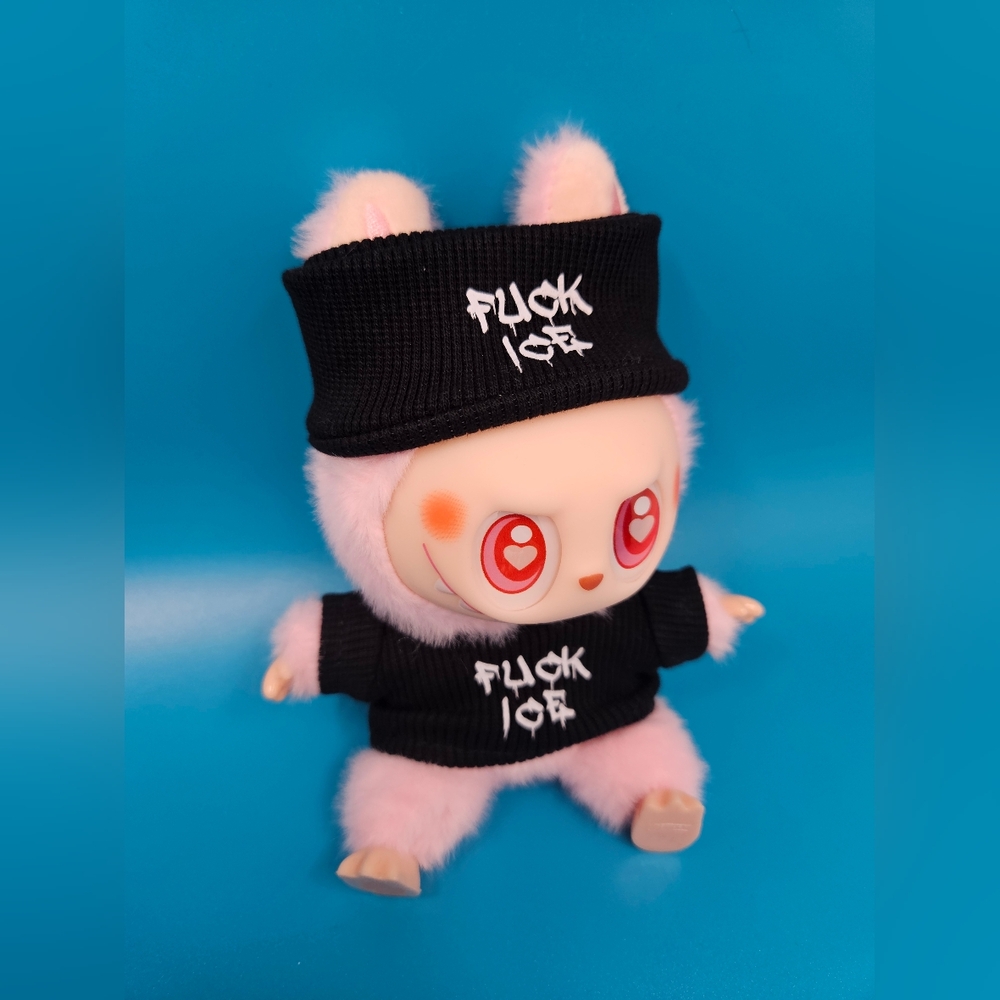 Abolish ice 2 pc Labubu Big Into Energy Hat + Outfit Set Black Beanie + Shirt - Picture 5 of 9